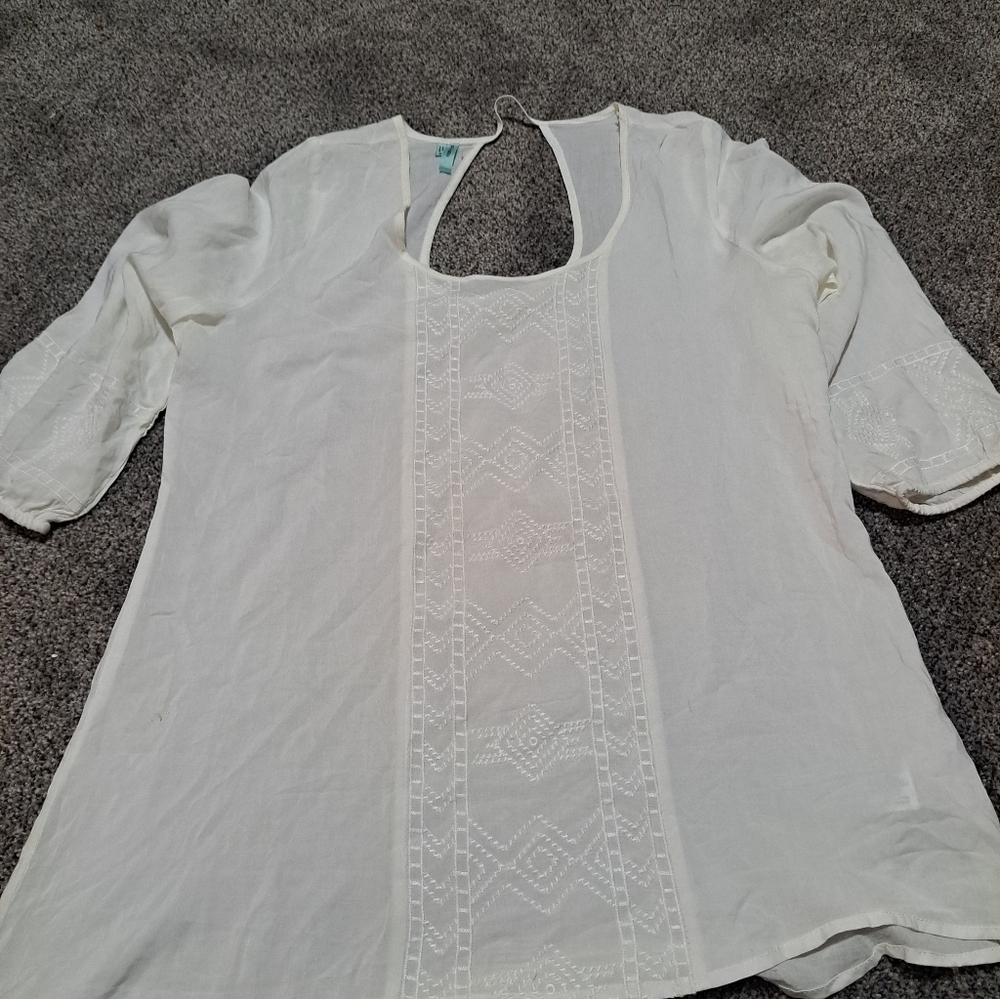 Maurices Cream Blouse with Embroidered Detail